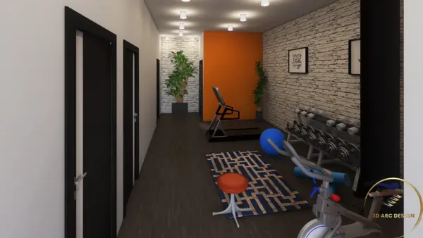 Circulation corridor looking through to the cardio equipment